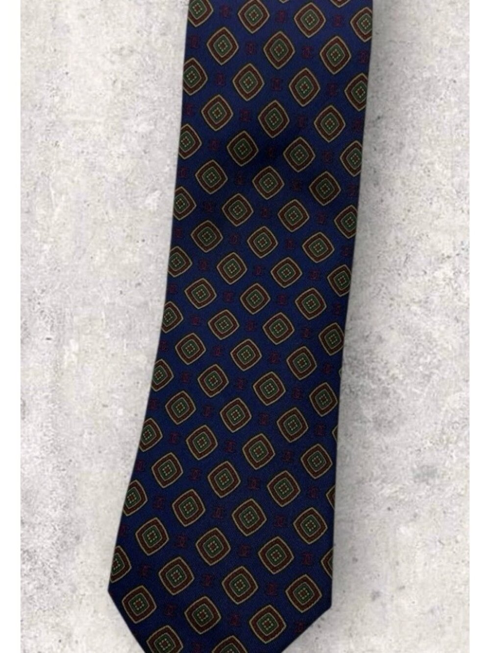 CHANEL VINTAGE Silk Tie ITALY Blue Burgundy Geometric Monogram Logo W:3.2" EUC - Picture 6 of 6